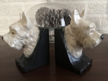 Bookend set of cast iron terrier heads, lacquered.